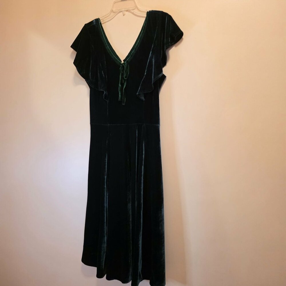 Collectif Vintage Green Velvet Dress with Pockets L